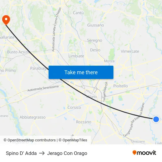 Spino D' Adda to Jerago con Orago map