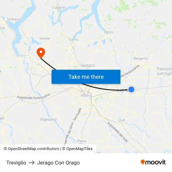 Treviglio to Jerago con Orago map