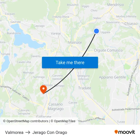 Valmorea to Jerago con Orago map