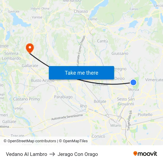 Vedano Al Lambro to Jerago con Orago map