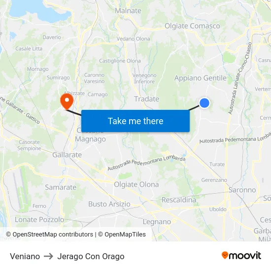 Veniano to Jerago Con Orago map