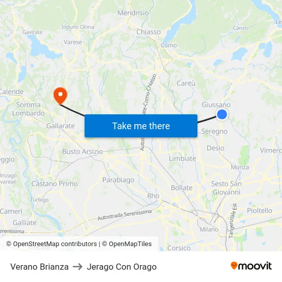 Verano Brianza to Jerago con Orago map