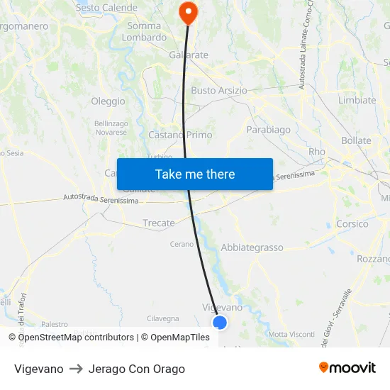 Vigevano to Jerago con Orago map