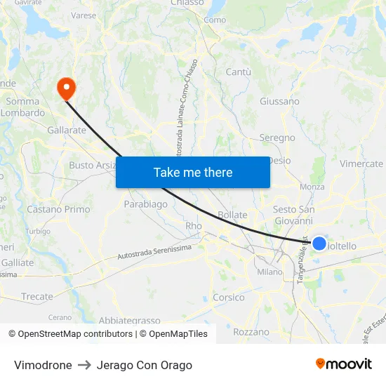 Vimodrone to Jerago con Orago map