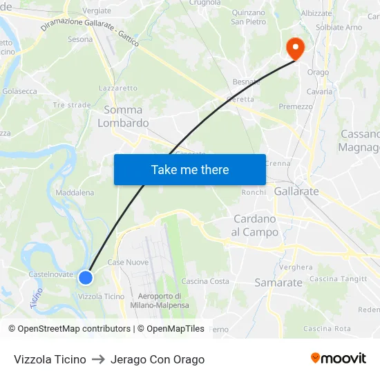 Vizzola Ticino to Jerago con Orago map