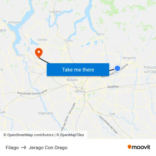 Filago to Jerago con Orago map
