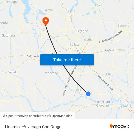 Linarolo to Jerago con Orago map