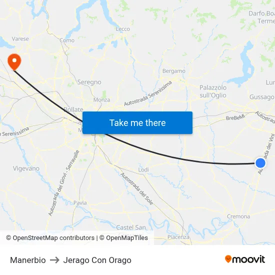 Manerbio to Jerago con Orago map