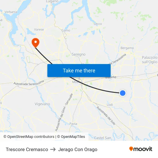 Trescore Cremasco to Jerago con Orago map