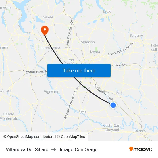 Villanova Del Sillaro to Jerago con Orago map