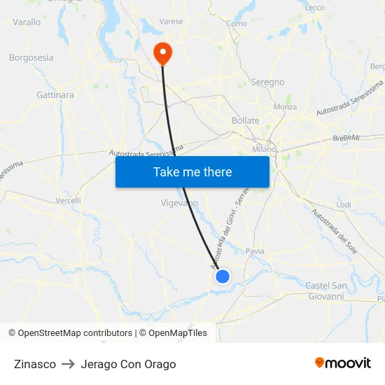 Zinasco to Jerago con Orago map
