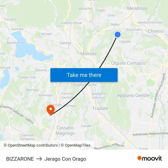 BIZZARONE to Jerago Con Orago map
