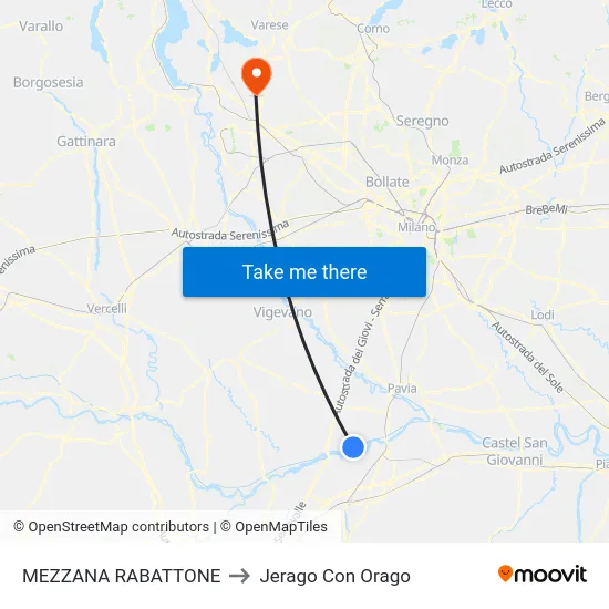 Mezzana Rabattone to Jerago con Orago map