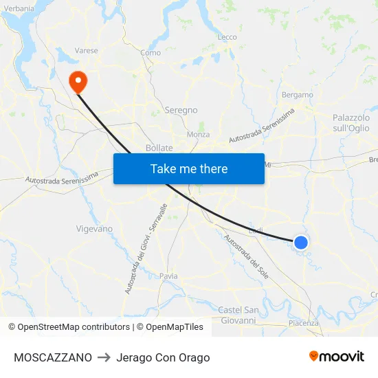 Moscazzano to Jerago con Orago map