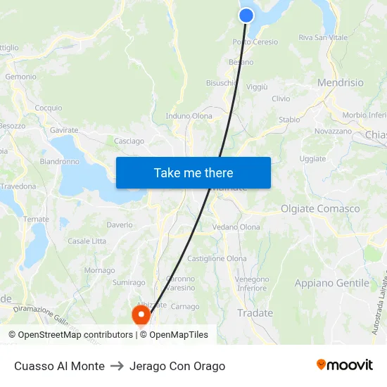 Cuasso Al Monte to Jerago con Orago map