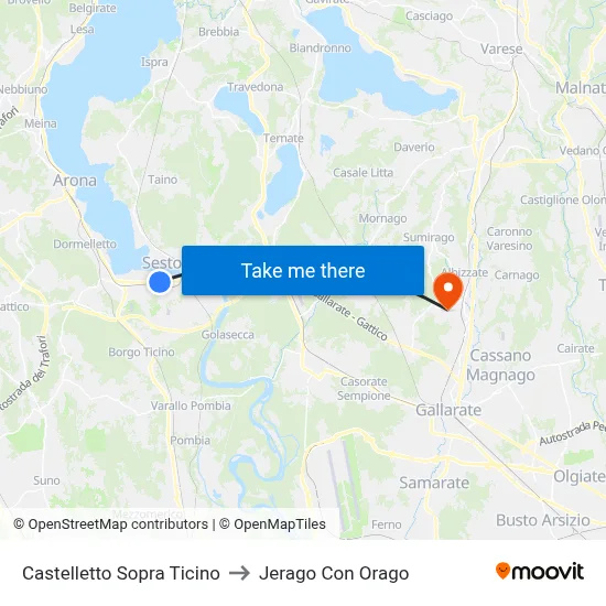 Castelletto Sopra Ticino to Jerago Con Orago map