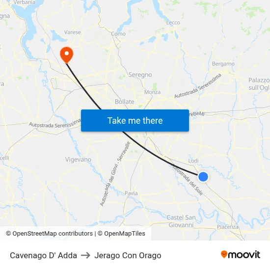 Cavenago D' Adda to Jerago con Orago map