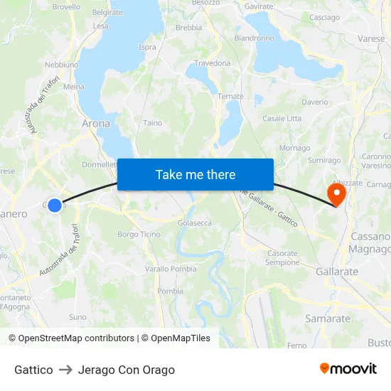 Gattico to Jerago con Orago map