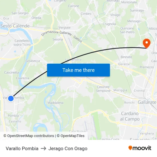 Varallo Pombia to Jerago con Orago map