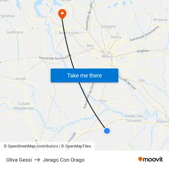 Oliva Gessi to Jerago con Orago map