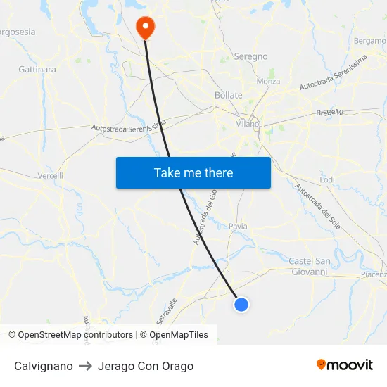 Calvignano to Jerago con Orago map