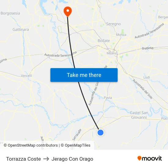 Torrazza Coste to Jerago con Orago map