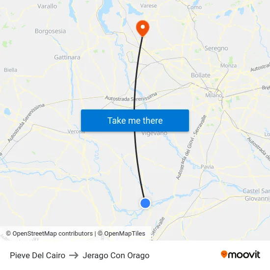 Pieve Del Cairo to Jerago con Orago map