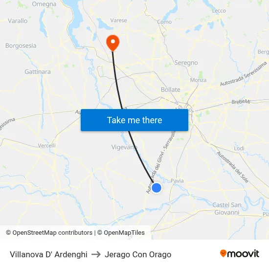 Villanova d'Ardenghi to Jerago con Orago map