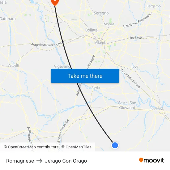 Romagnese to Jerago Con Orago map