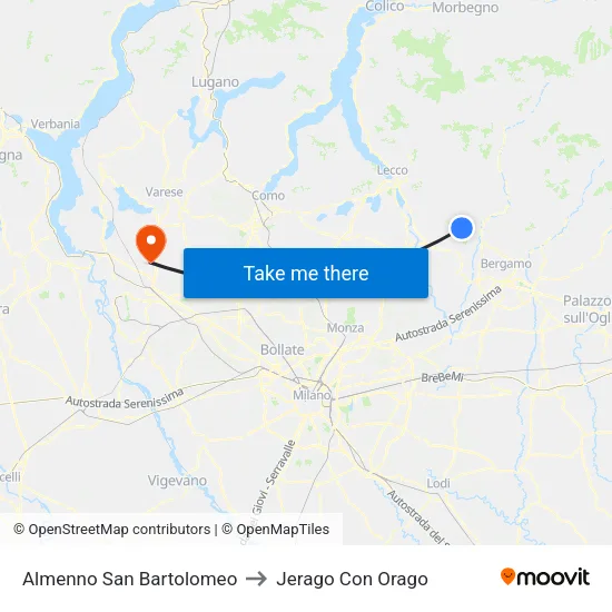 Almenno San Bartolomeo to Jerago con Orago map