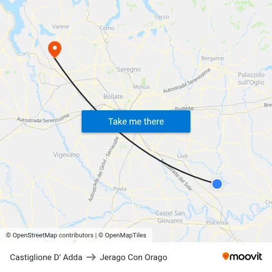Castiglione D' Adda to Jerago con Orago map