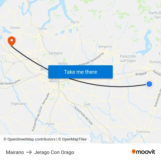 Mairano to Jerago con Orago map