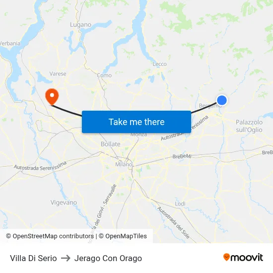 Villa di Serio to Jerago con Orago map