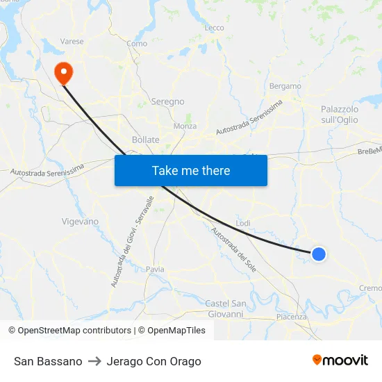 San Bassano to Jerago con Orago map