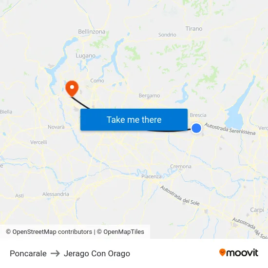 Poncarale to Jerago Con Orago map