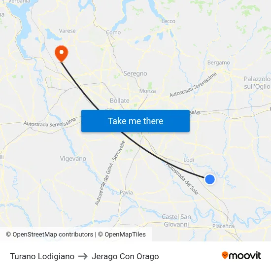 Turano Lodigiano to Jerago con Orago map