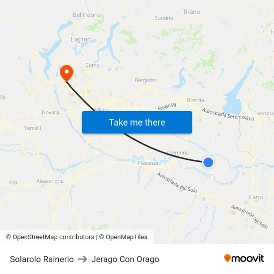 Solarolo Rainerio to Jerago con Orago map