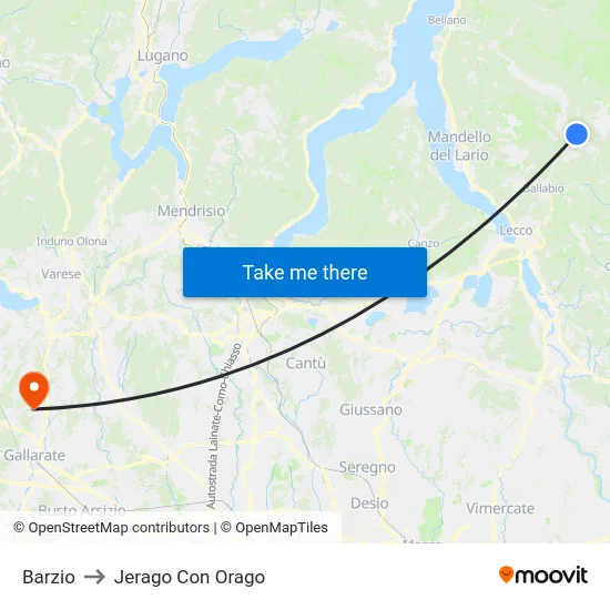 Barzio to Jerago Con Orago map