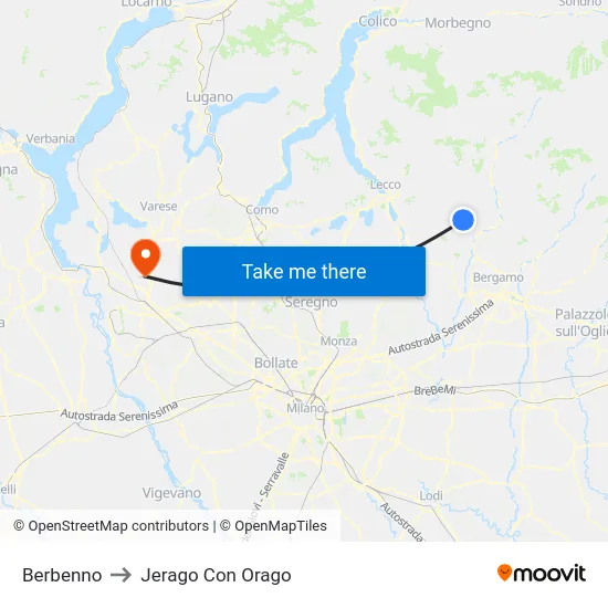Berbenno to Jerago con Orago map