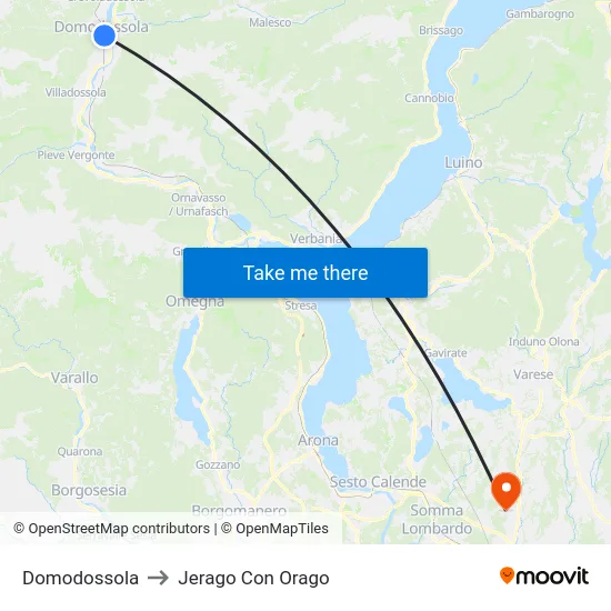 Domodossola to Jerago con Orago map