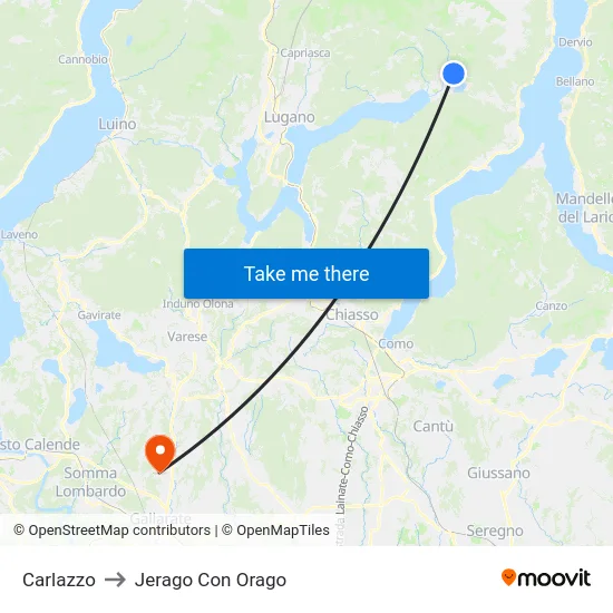 Carlazzo to Jerago con Orago map