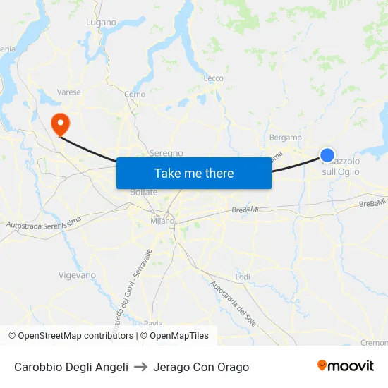 Carobbio Degli Angeli to Jerago con Orago map