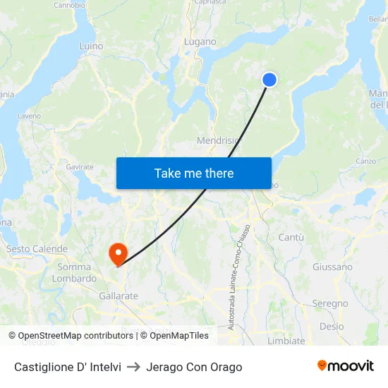 Castiglione d'Intelvi to Jerago con Orago map