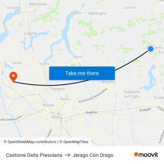 Castione Della Presolana to Jerago con Orago map