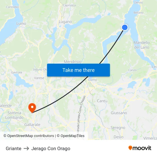 Griante to Jerago con Orago map