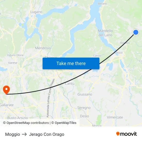Moggio to Jerago con Orago map