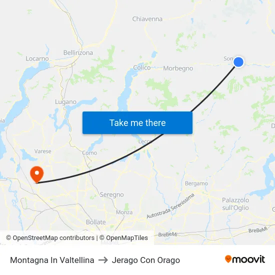 Montagna In Valtellina to Jerago con Orago map