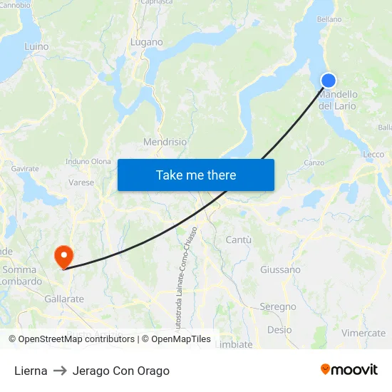 Lierna to Jerago con Orago map