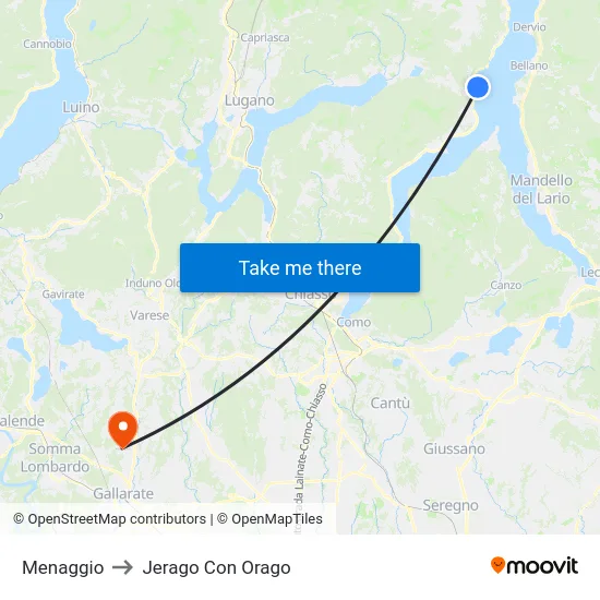 Menaggio to Jerago con Orago map