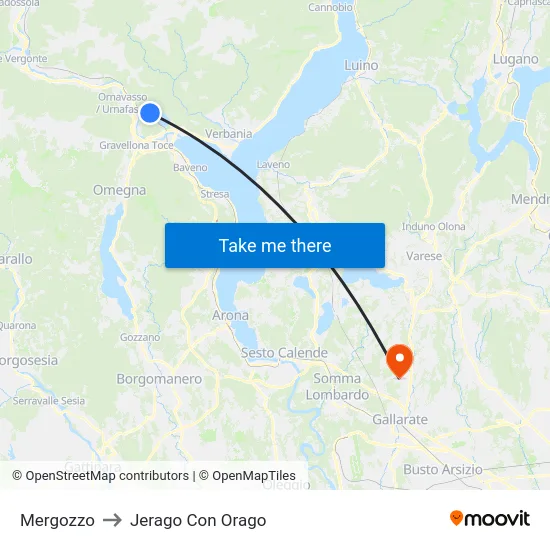 Mergozzo to Jerago con Orago map